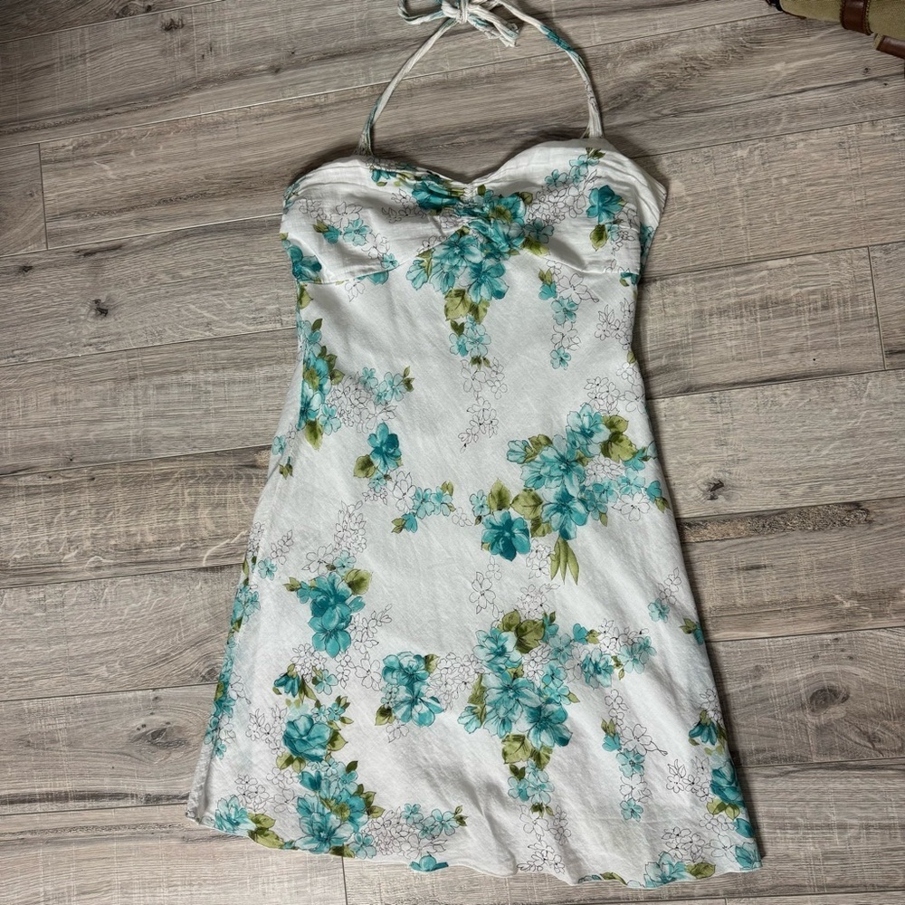 Mariposa dress floral white blue green flowers halter cute milkmaid boho y2k - Picture 2 of 9